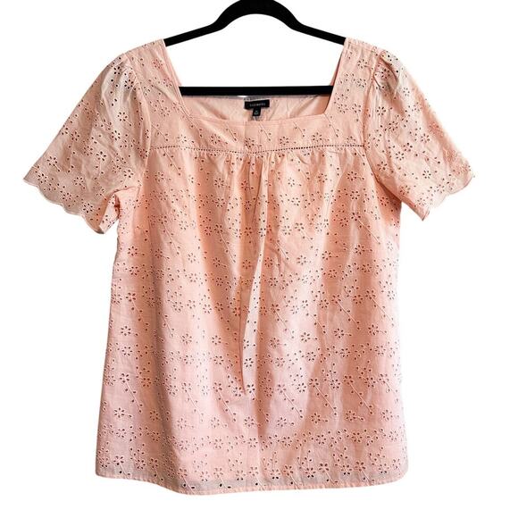 Talbots Floral Eyelet Square Neck Pale Pink Blouse Top NWOT Size M - Picture 1 of 11